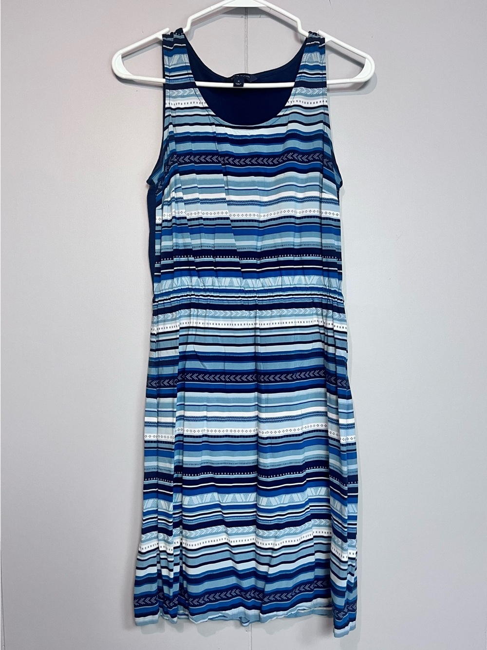 Tommy Hilfiger M Blue Striped Fit & Flare Dress – Sleeveless Casual Summer Dress